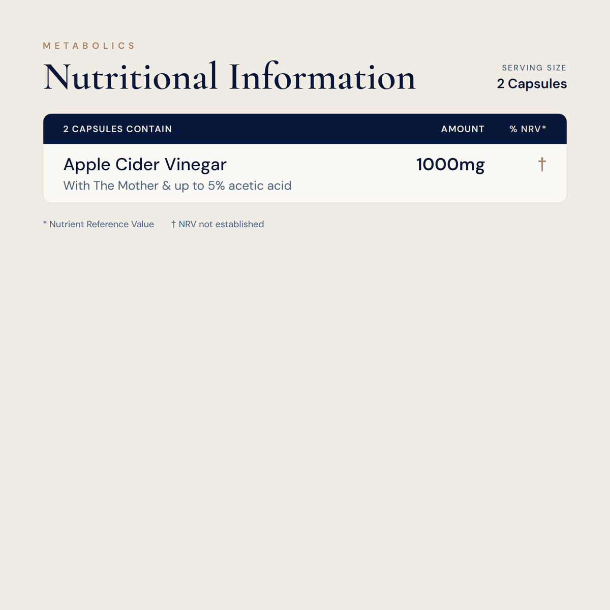 Apple Cider Vinegar with The Mother - 60 Capsules - Metabolics