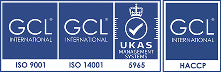 GCL International ISO 9001 and ISO 14001 certification marks, UKAS accredited 5965