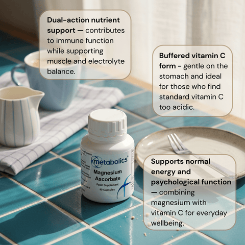 Magnesium Ascorbate Capsules | Gentle Vitamin C & Magnesium for Immunity & Antioxidants - Metabolics
