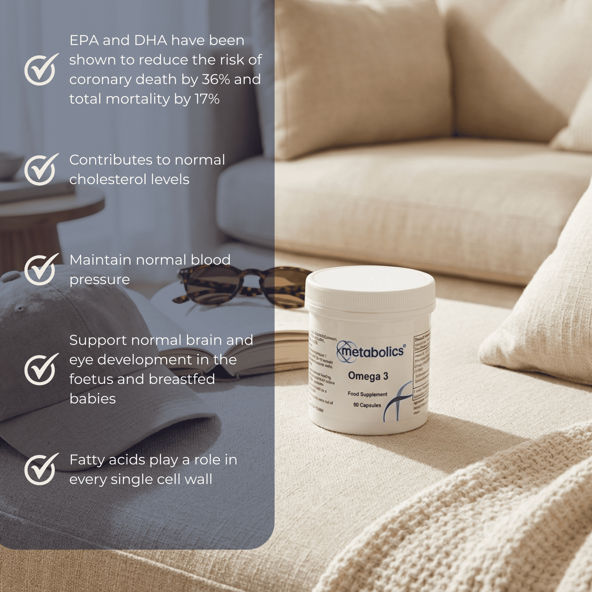 Omega 3 EPA & DHA Capsules – Supports Heart, Brain & Eye Health - Metabolics