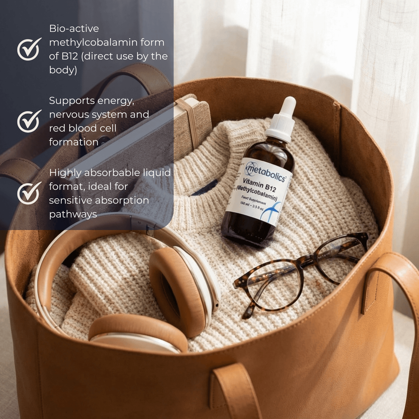 US Vitamin B12 Methylcobalamin Liquid | Active B12 Supplement for Energy & Nerves - Metabolics