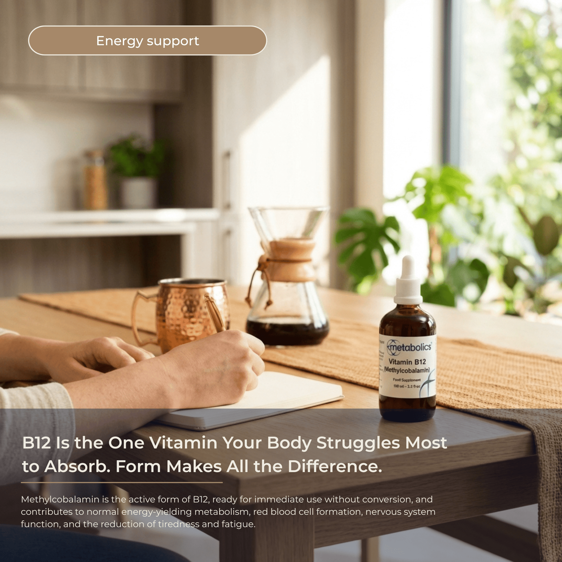 US Vitamin B12 Methylcobalamin Liquid | Active B12 Supplement for Energy & Nerves - Metabolics