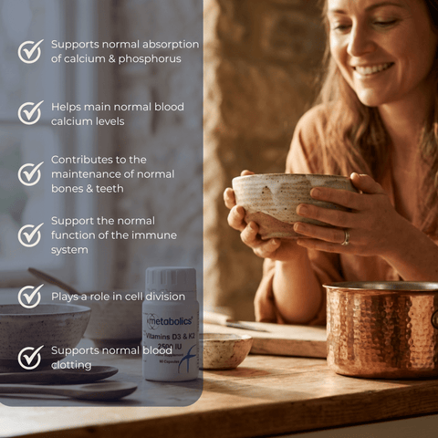 Vitamin D3 2,500 IU + Vitamin K2 (MK - 7) Capsules – Synergistic Bone, Heart & Immune Support - Metabolics