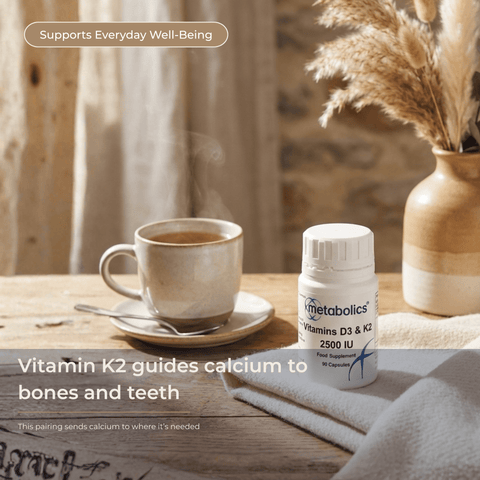 Vitamin D3 2,500 IU + Vitamin K2 (MK - 7) Capsules – Synergistic Bone, Heart & Immune Support - Metabolics