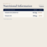Vitamin D3 2,500 IU + Vitamin K2 (MK-7) Capsules – Synergistic Bone, Heart & Immune Support - Metabolics