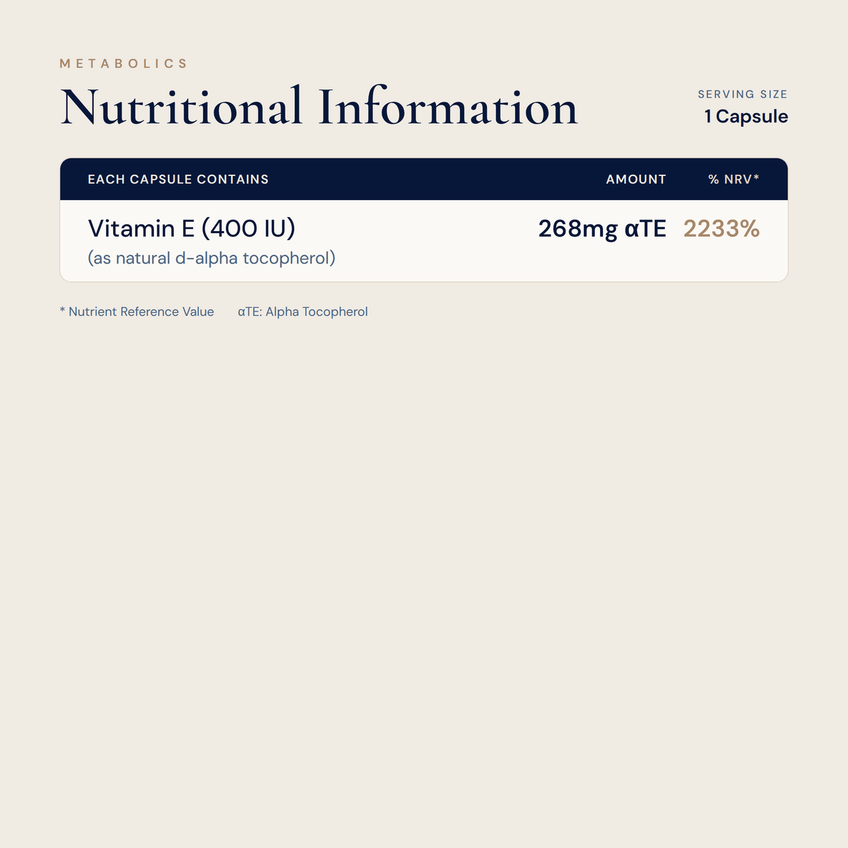 Vitamin E 400 IU - 100 Capsules - Metabolics